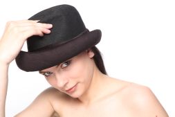 Women wearing black hat