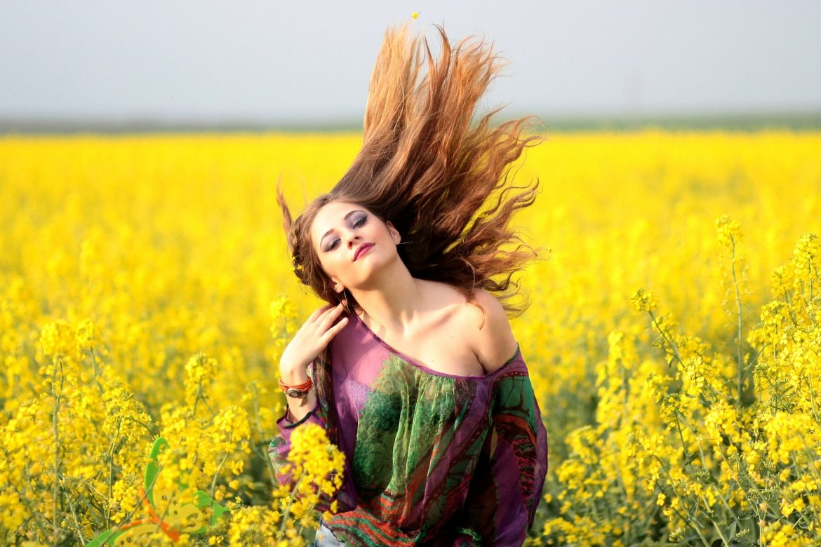 girl with long flying hair